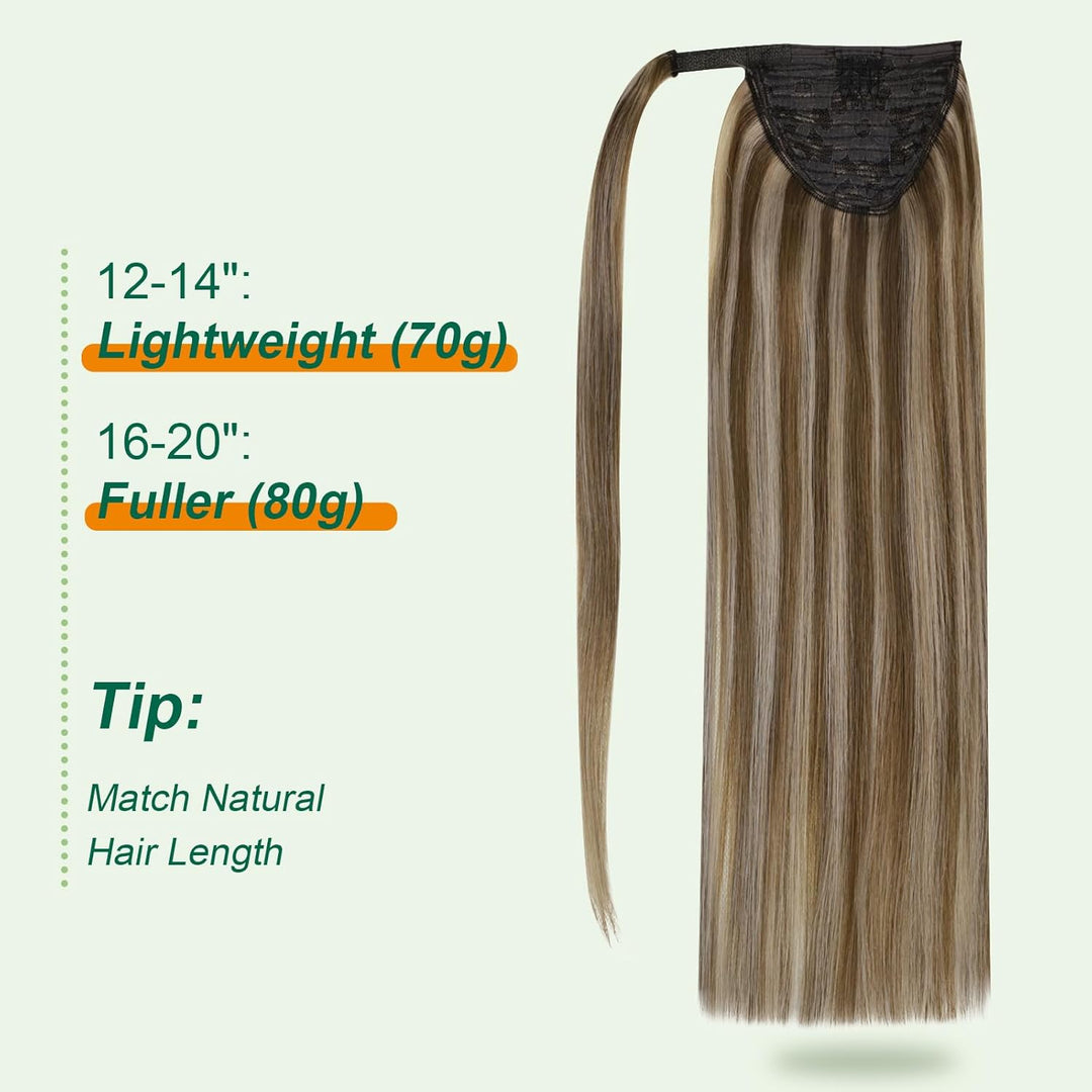 Easyouth Zopf Extensions Echthaar Clip in Ponytail Extension Echthaar 20 Zoll Farbe Dunkleres Braune