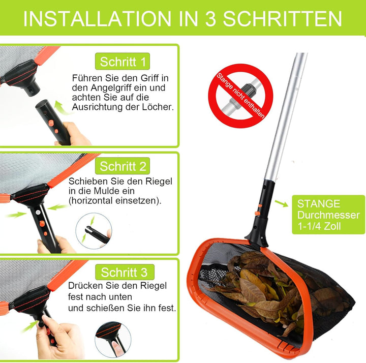 KGC Pool Kescher, Professionelles Poolkescher aus Metall, Doppelschichtiger Tiefenkescher mit Alumin