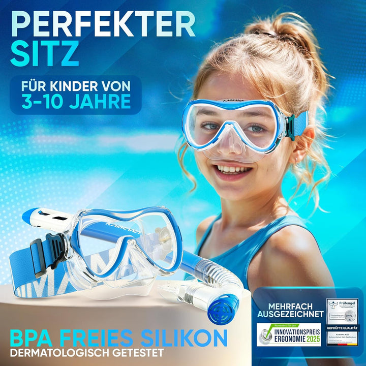 Das Neue KAIMANA® SeaExplorer Schnorchelset Kinder + Tragetasche, Taucherbrille mit Schnorchel, Tauc