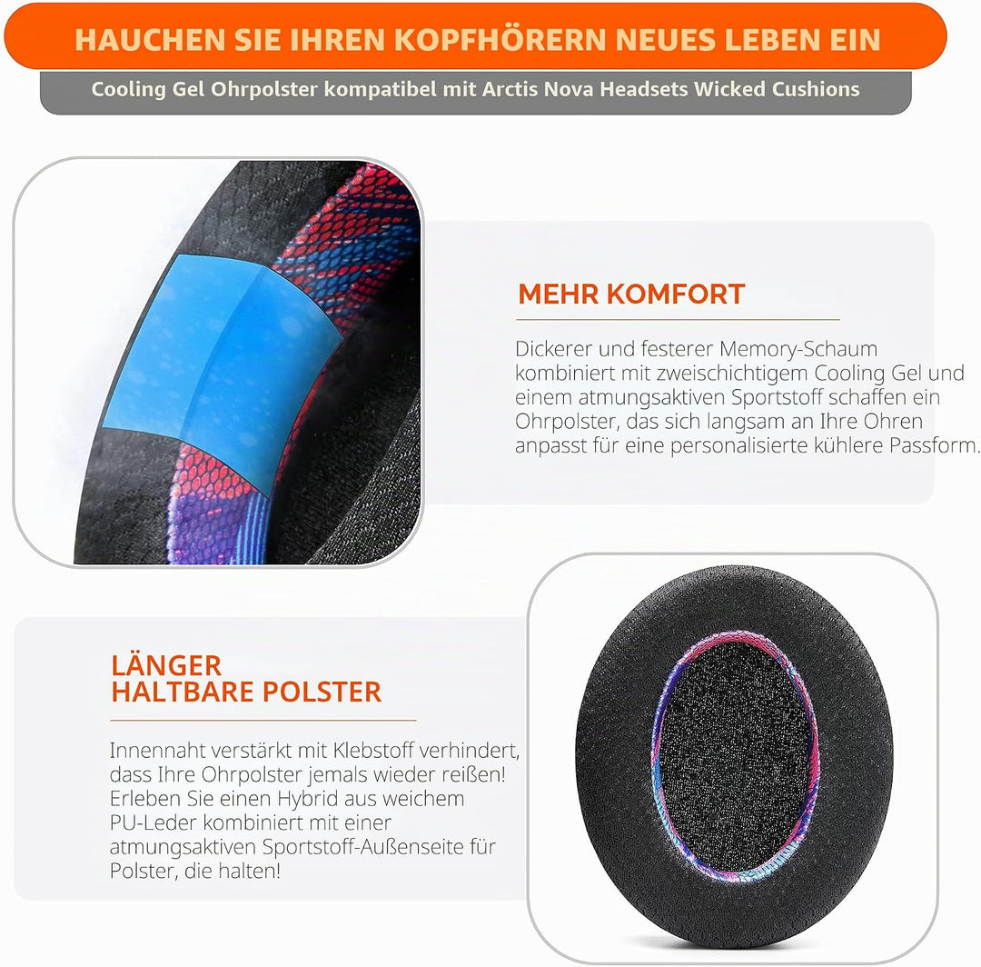 WC Freeze für Arctis Nova – Kühlgel-Ersatz-Ohrpolster für Arctis Nova Pro Wired, Nova 7, 3, 1 – Herg