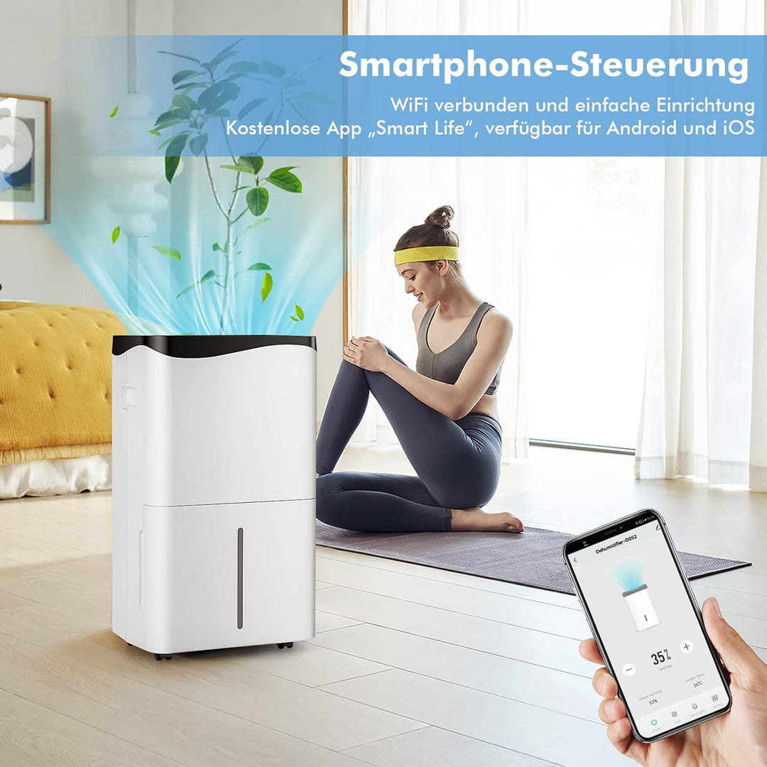 RELAX4LIFE 4 in 1 Elektrischer Luftentfeuchter, 50L/24h, Raumgrösse ca.60m², Wassertank 5L, APP-fähi