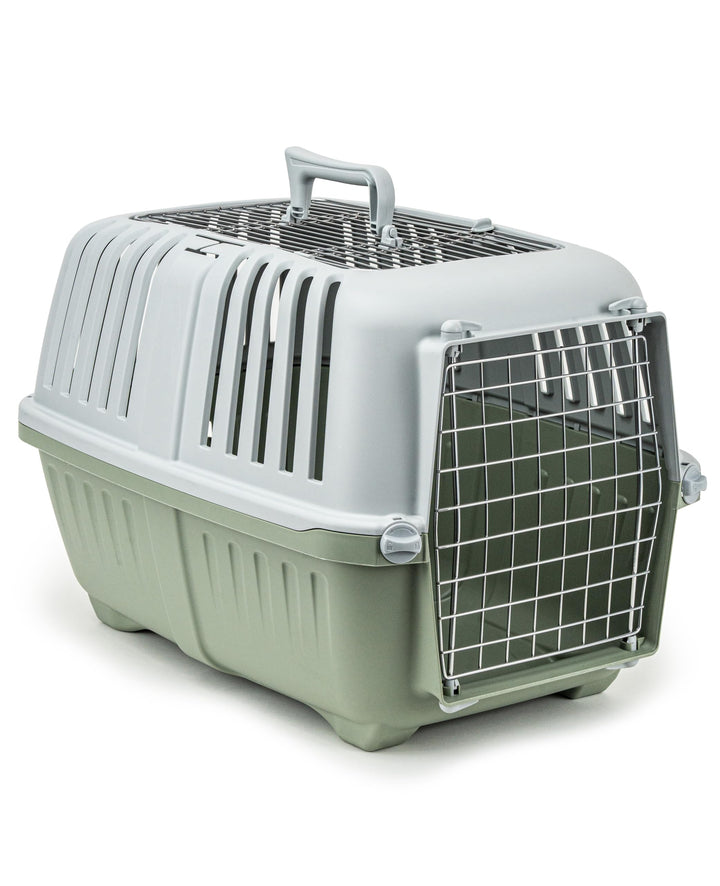 lionto Hundetransportbox aus Kunststoff mit Metallgitter, 58,5x35,5x40 cm, Transportbox mit praktisc