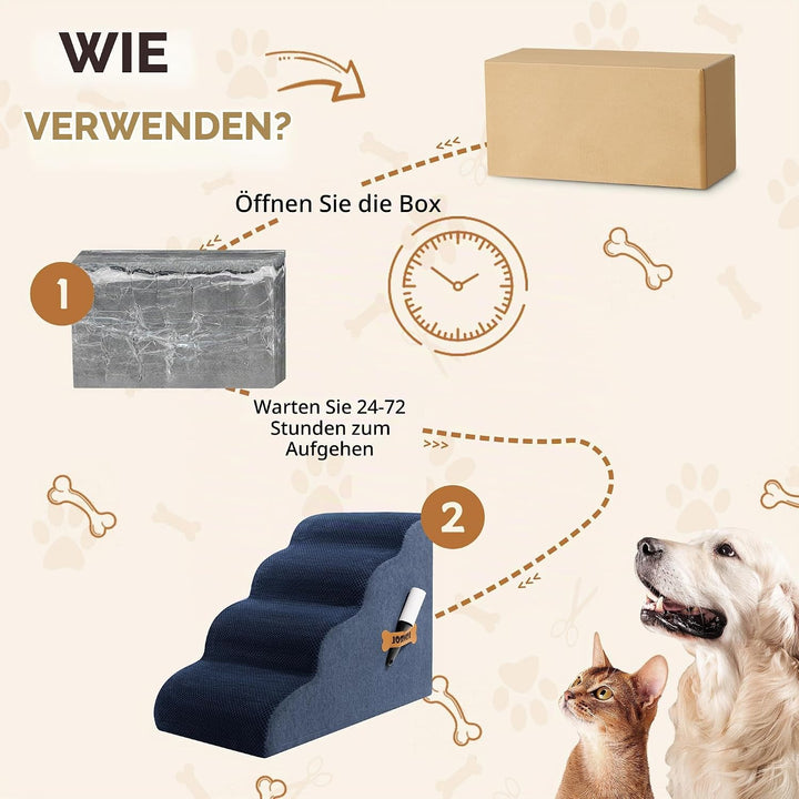 ROMROL Hundetreppe 4 Stufen – rutschfeste Haustiertreppe für kleine Hunde &amp; Katzen – Waschbarer Bezu