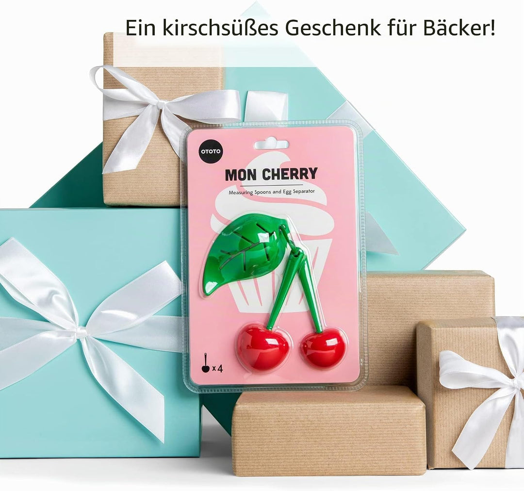 OTOTO Mon Cherry Messlöffel Set mit Eitrenner im Kirschen Design - Ob Messlöffel Proteinpulver, Dosi