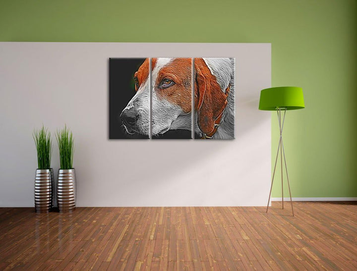 hübscher Hund im Seitenprofil NewArt 3-Teiler Leinwandbild 120x80 Bild auf Leinwand, XXL riesige Bil