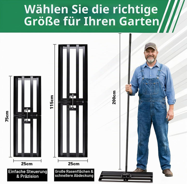 Rasen-Nivellierungsrechen 75x25 cm mit 2 m verstellbarem Stiel – Stabiler Rasenglätter & Nivellierre