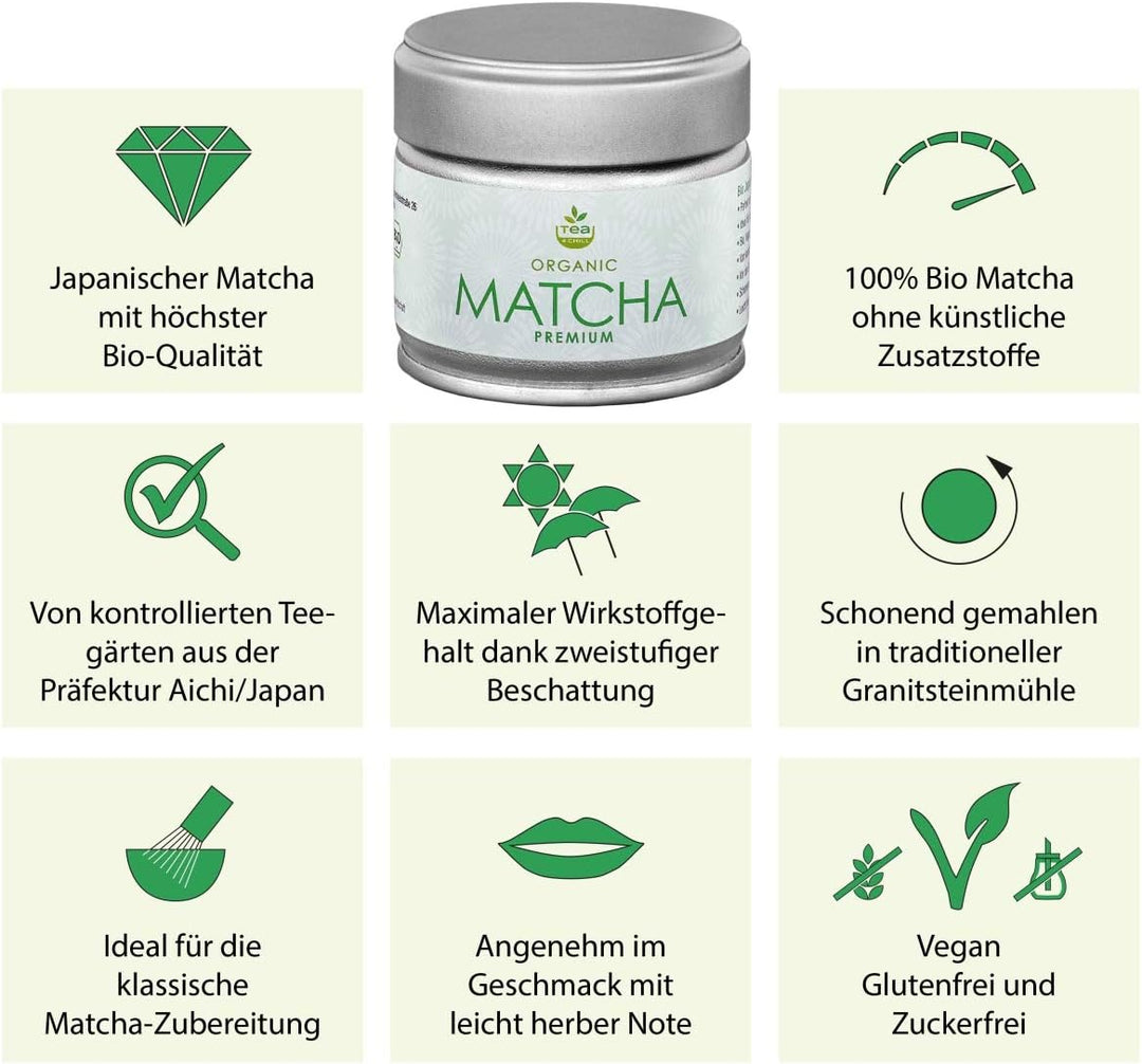 Aricola Matcha Komplett Set 5-teilig, Schale himmelblau, mit Bambuslöffel, Bambusbesen, Besenhalter