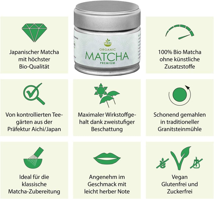 Aricola Matcha Komplett Set 5-teilig, Schale himmelblau, mit Bambuslöffel, Bambusbesen, Besenhalter