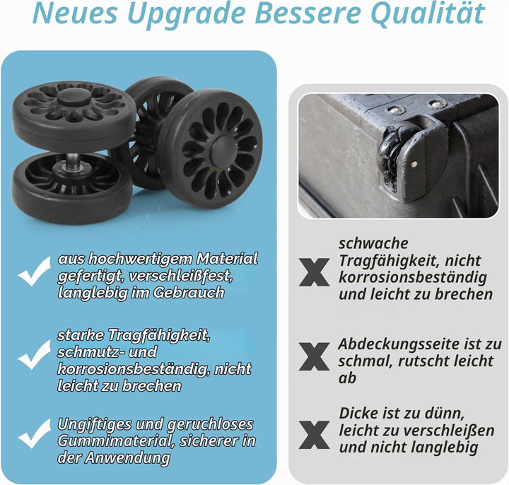 Volein 4 Stück Kofferrollen Ersatzrollen 50x11mm Koffer Ersatzrollen Schwarz Verschleissfeste Gummi