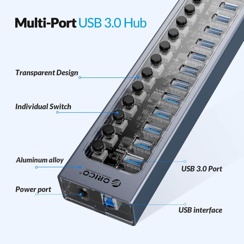 ORICO Hub USB, Hub USB 3.0 en Aluminium Avec 13 Ports USB 3.0, distributeur de Ports USB 3.0 Pour le