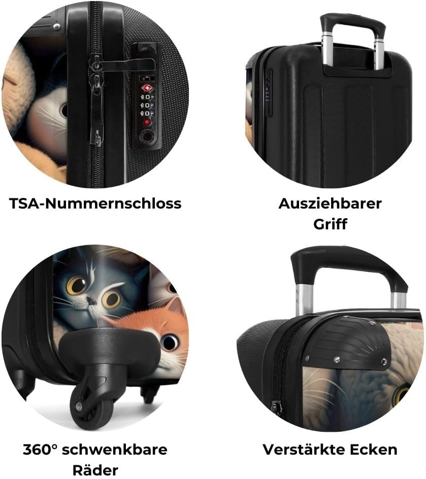 NoBoringSuitcases.com® Koffer Handgepäck, Trolley, Rollkoffer, Kleiner Koffer mit 4 Rollen - Katze -