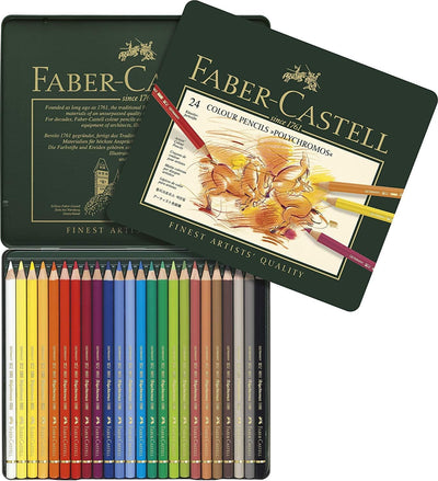 Faber-Castell 110024 - K?nstlerfarbstift, 24 Polychromos Metalletui (24er Metalletui | inkl. Radiere