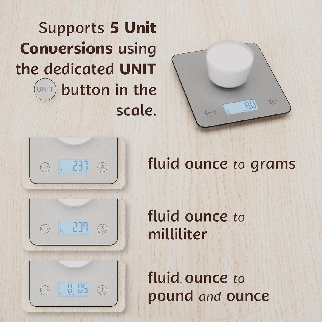 Bisonbody Smart Digital Kitchen Scale, Stainless Steel Metalic Design Weighing Platform, Measure Cal