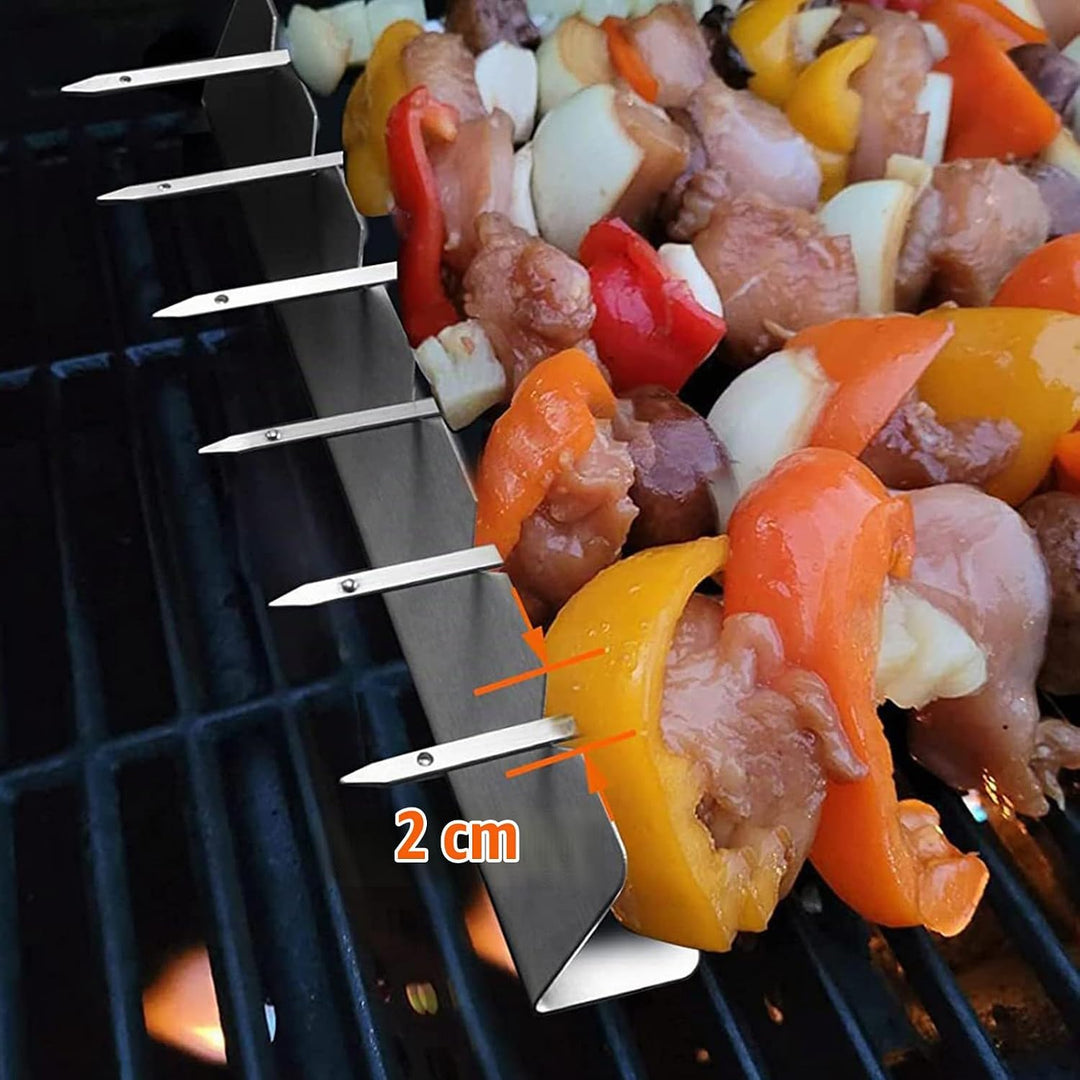 4 Stück Grill Spiesse Rack, Edelstahl Spiesse Halte, BBQ Halterung für 6 Spiesse, BBQ Grillen Zubehö