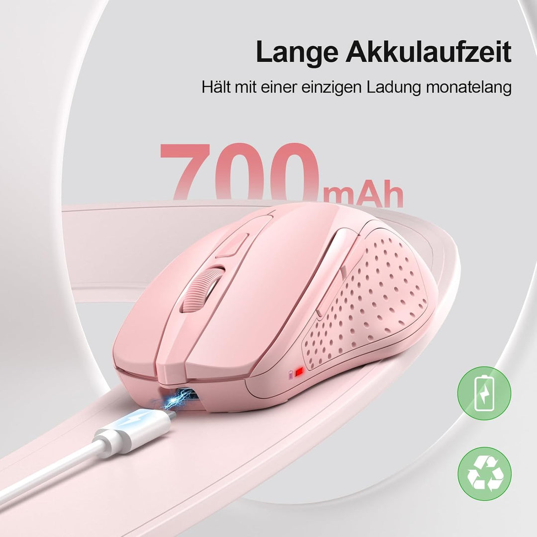 TECKNET Bluetooth Maus, Wiederaufladbare Maus Kabellos(DREI Modi: BT 5.0/3.0 + 2.4G), 4800 DPI, Ergo