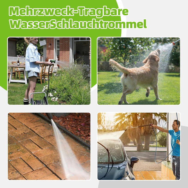 Schlauchtrommel Kunststoff, Tragbare Schlauchaufroller für 24-30m 1/2" Gartenschlauch, Platzsparend