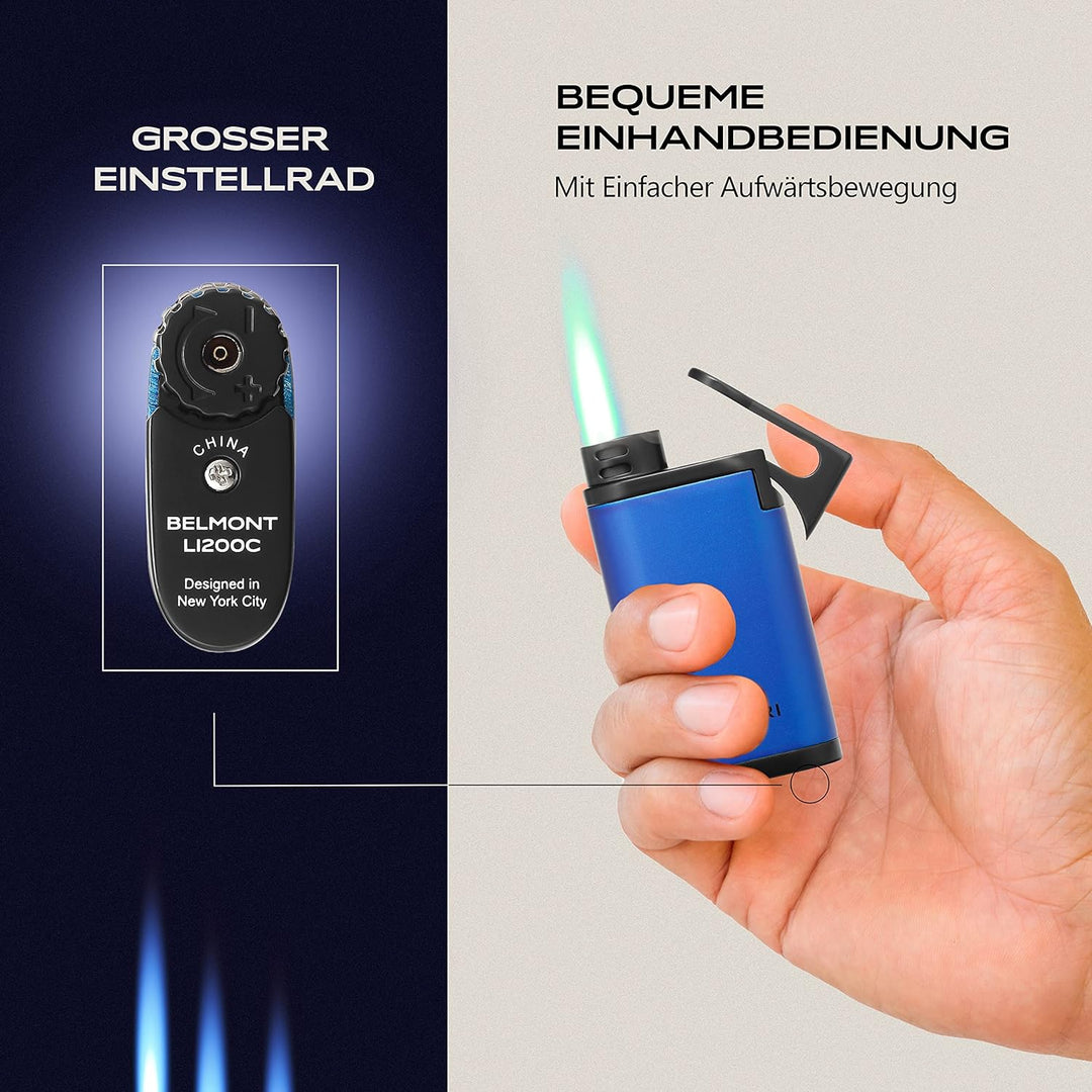 Colibri Belmont Sturmfeuerzeug - Windbeständig - Grosse Einstellrad - Jet Feuerzeug Mit Einzel Jetfl