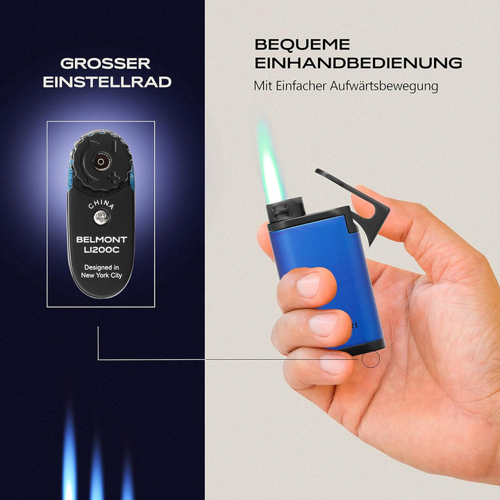 Colibri Belmont Sturmfeuerzeug - Windbeständig - Grosse Einstellrad - Jet Feuerzeug Mit Einzel Jetfl