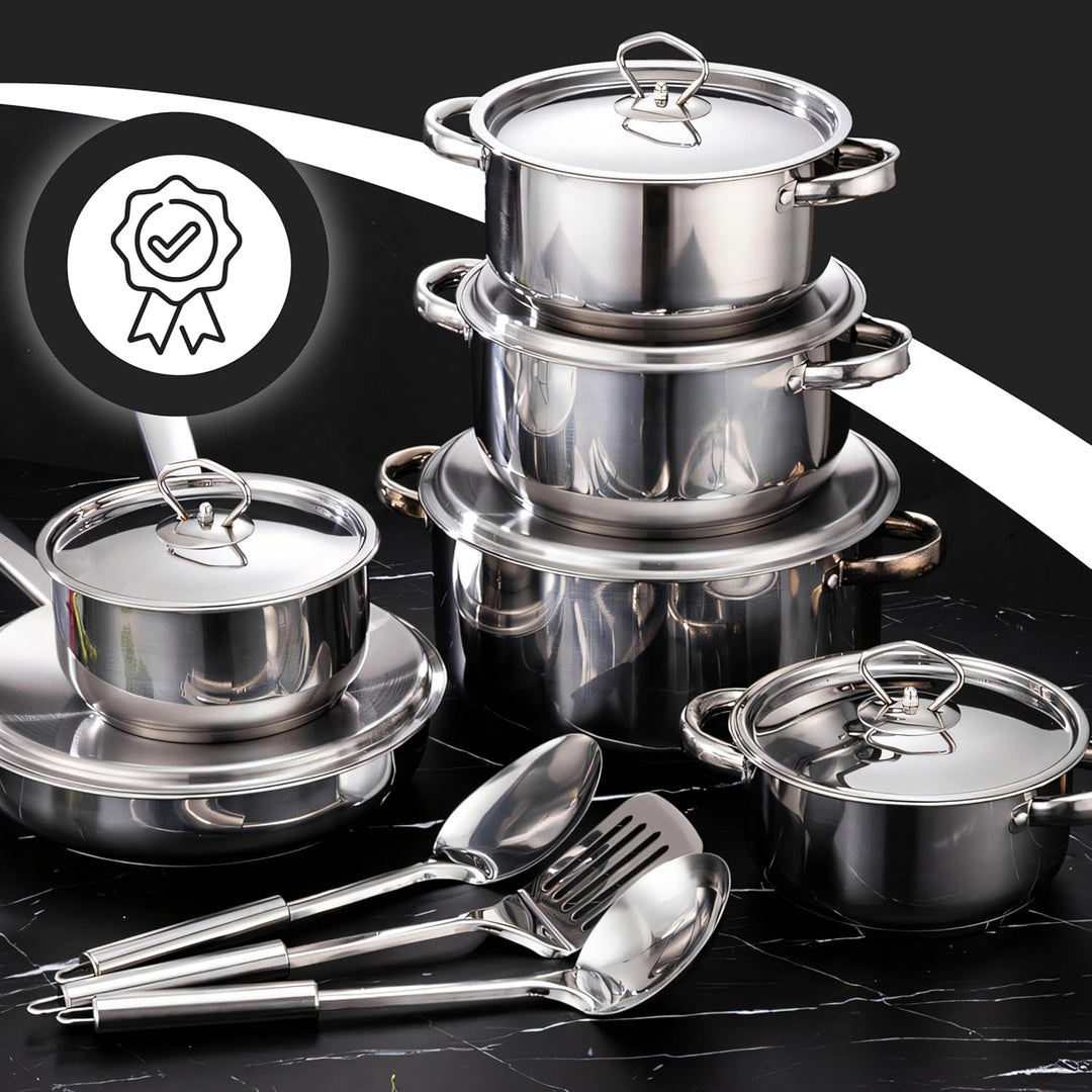 Retoo Topf und Pfannenset Induktion 15-teilig Kochtopf Set mit Deckel, 3 Schöpfkellen, Pfanne, Topfs