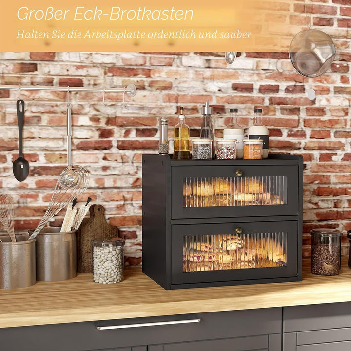 Alpeir Brotkasten Holz, 2 Etagen Gross Brotbox mit Belüftungsloch, Längere Frische & Einfache Pflege