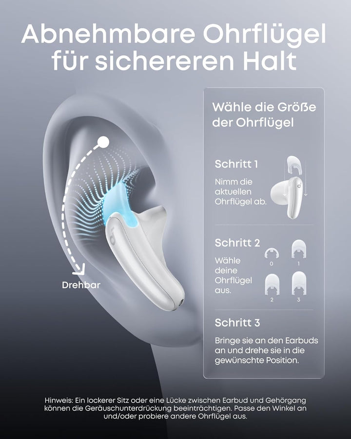 soundcore Liberty Buds by Anker, Semi-In-Ear Design, abnehmbare Ohrflügel, Adaptives Noise Cancellin