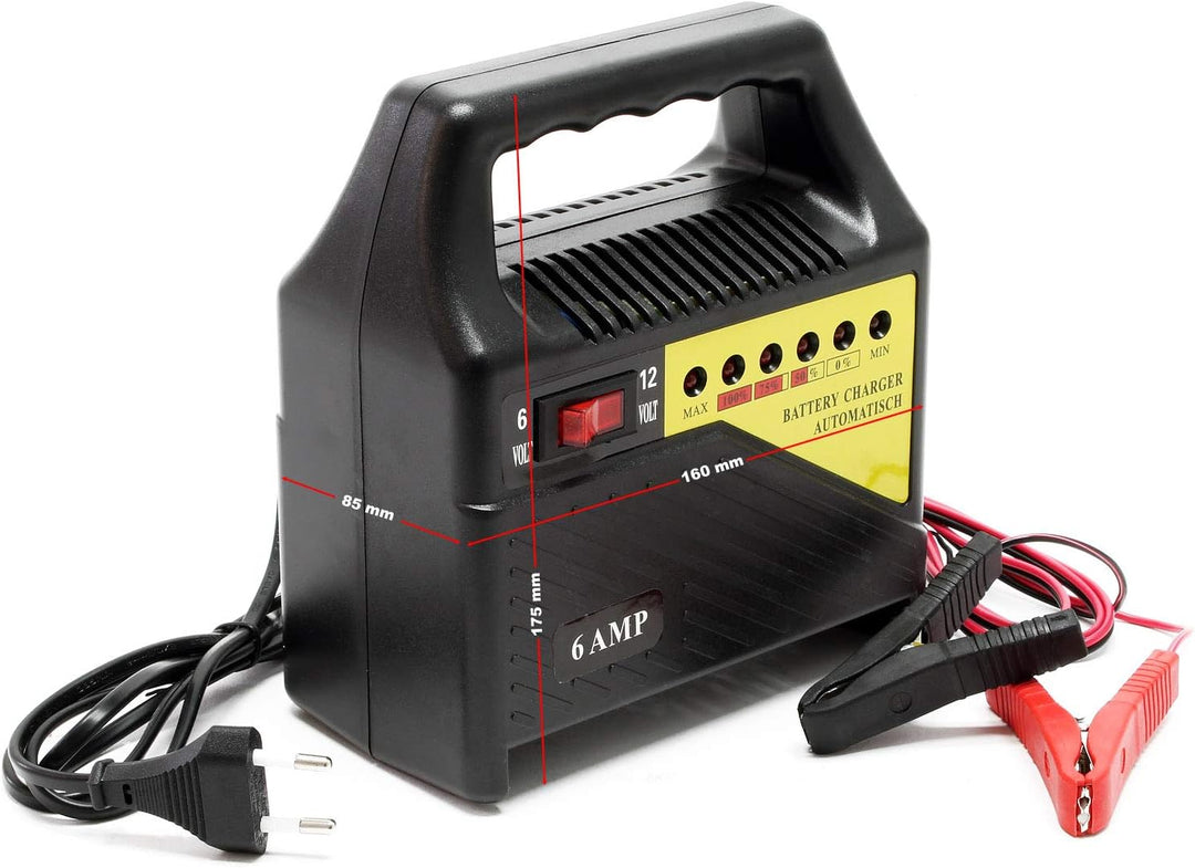 Wiltec Batterieladegerät 6V 12V 6A Batterie und Ladegerät für Kfz, Motorräder, Rasenmäher, kleine Bo