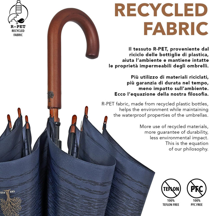 PERLETTI GREEN Regenschirm Gross Ökologisch Damen - Regen Stockschirm Automatik Eco Naturverbunden U