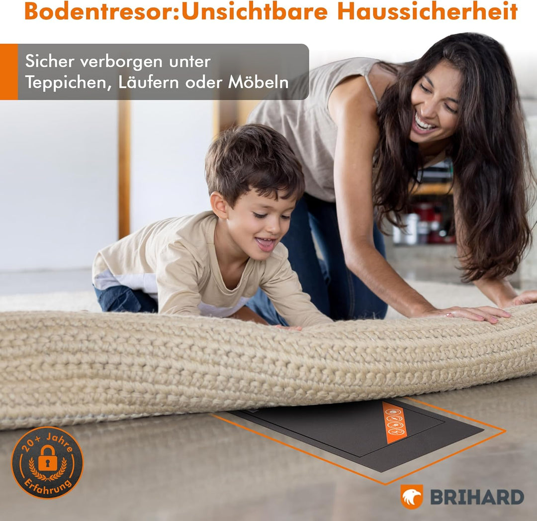 Brihard Tresor zur Bodenmontage mit Schlüsselschloss – Einbautresor flach 4L sichere Aufbewahrung –