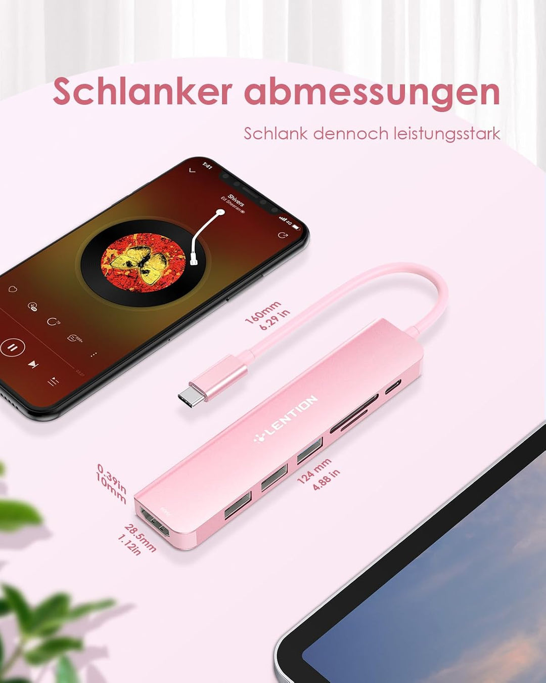 LENTION USB C Hub mit 100W PD Aufladung, 4K@60Hz HDMI, SD/TF Kartenleser, USB 3.0, Adapter USB C auf