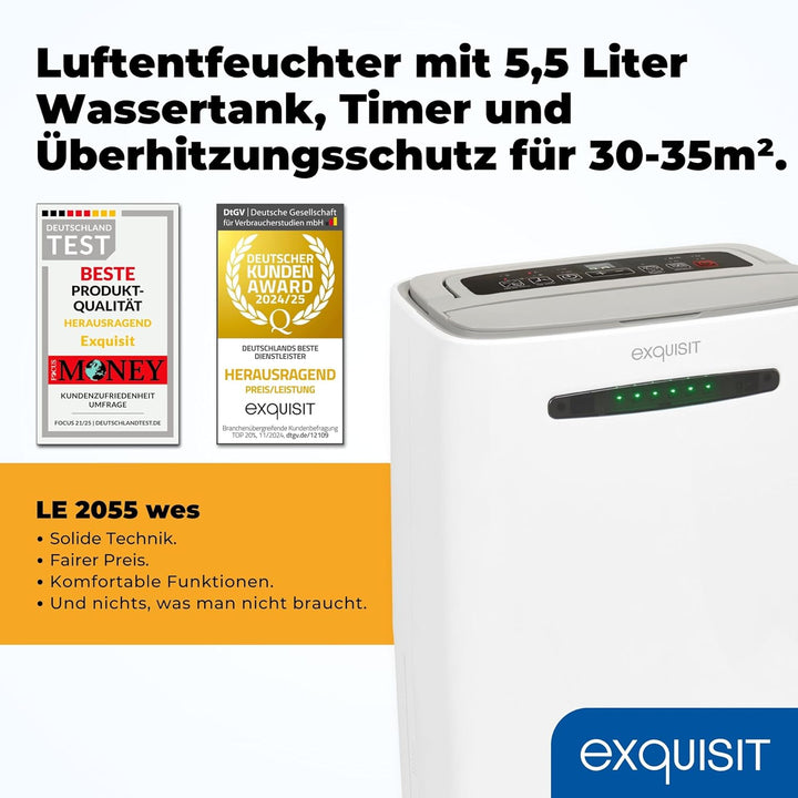 Exquisit Mobiler Luftentfeuchter, 5,5 Liter Wassertank, 400 Watt, 180m³/h, Timer, Für 30-35m², Betri