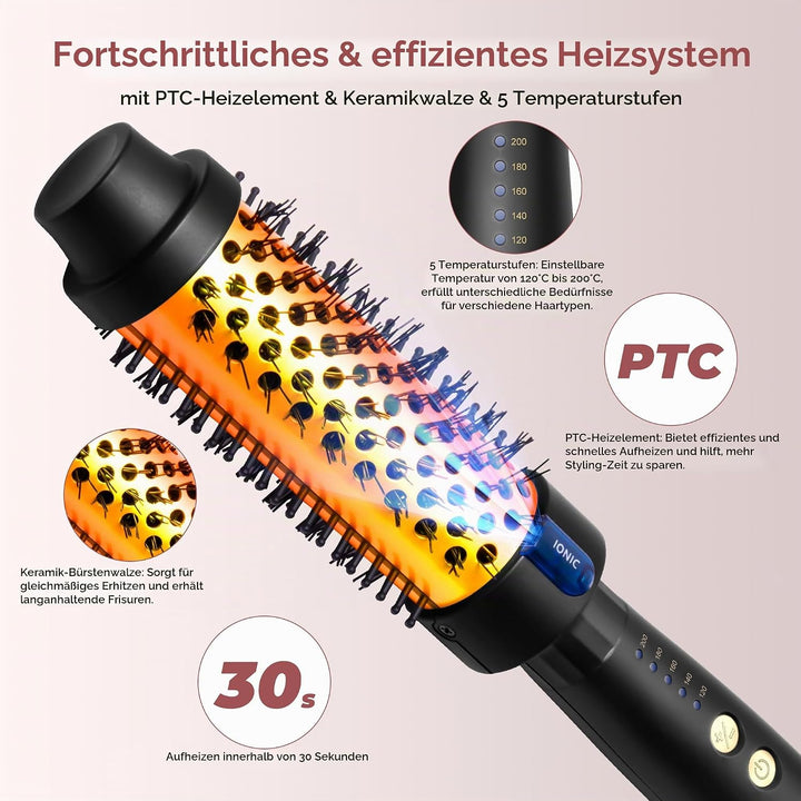 UKLISS Thermal Brush Ionen Keramik Thermobürste 38MM, 130°C-200°C mit 5 Temperaturstufen, Doppel-PTC
