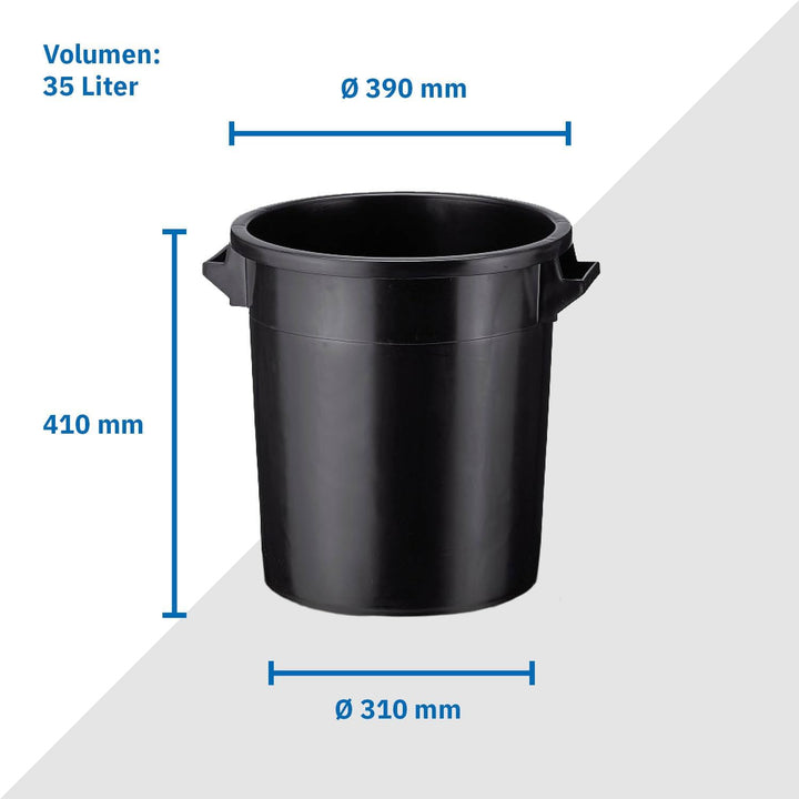35 Liter Kunststofftonne mit Griffen + Deckel, stapelbar, Stabiler Eimer, Plastiktonne, Rundbehälter