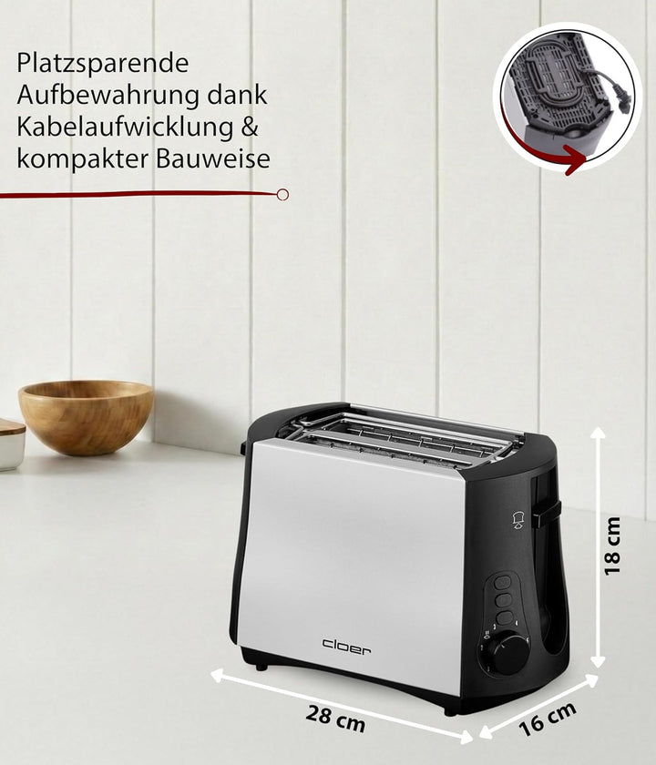 Cloer 3410 Toaster / 825 W / für 2 Toastscheiben / integrierter Brötchenaufsatz / Nachhebevorrichtun
