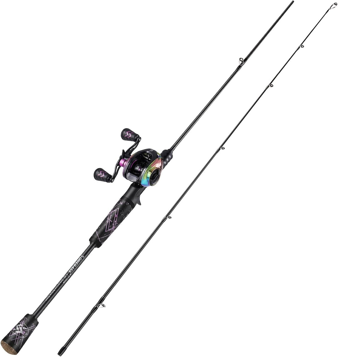 One Bass Angelrute und Angelrolle, Baitcasting-Kombination mit SuperPolymer-Griff, Schwarz 6'0"Mediu
