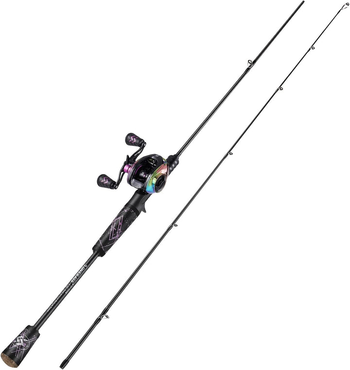 One Bass Angelrute und Angelrolle, Baitcasting-Kombination mit SuperPolymer-Griff, Schwarz 6'0"Mediu