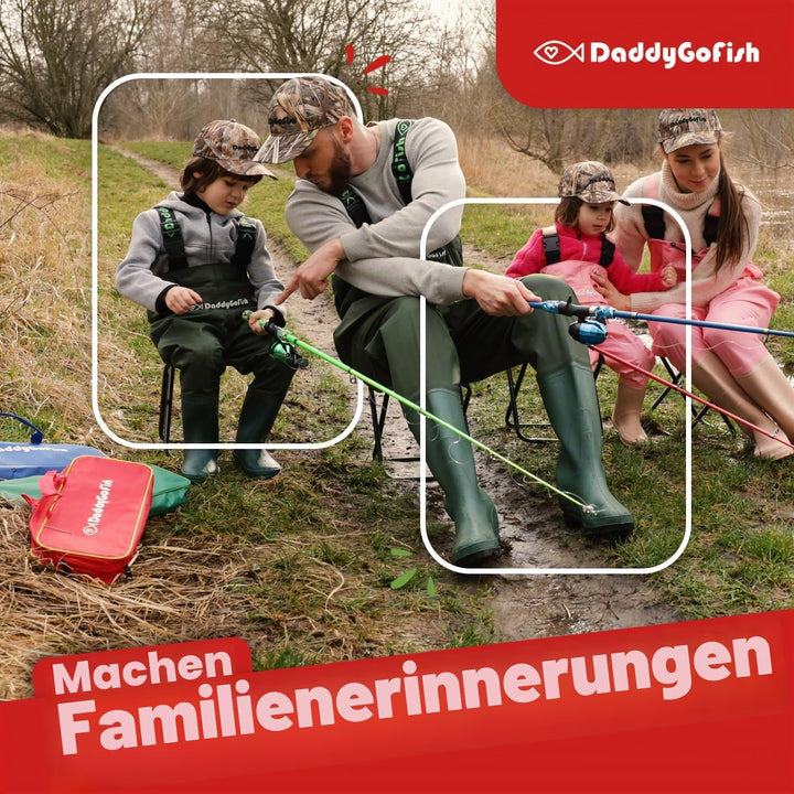 DaddyGoFish Kinder Angelset - Teleskoprute &amp; Rolle Combo mit Klappstuhl, Rutenhalter, Tackle Box, Kö
