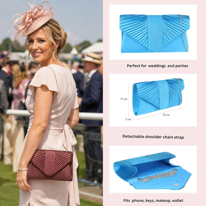Girly Handbags Plissee-Clutch für Damen aus Satin Blau, Blau