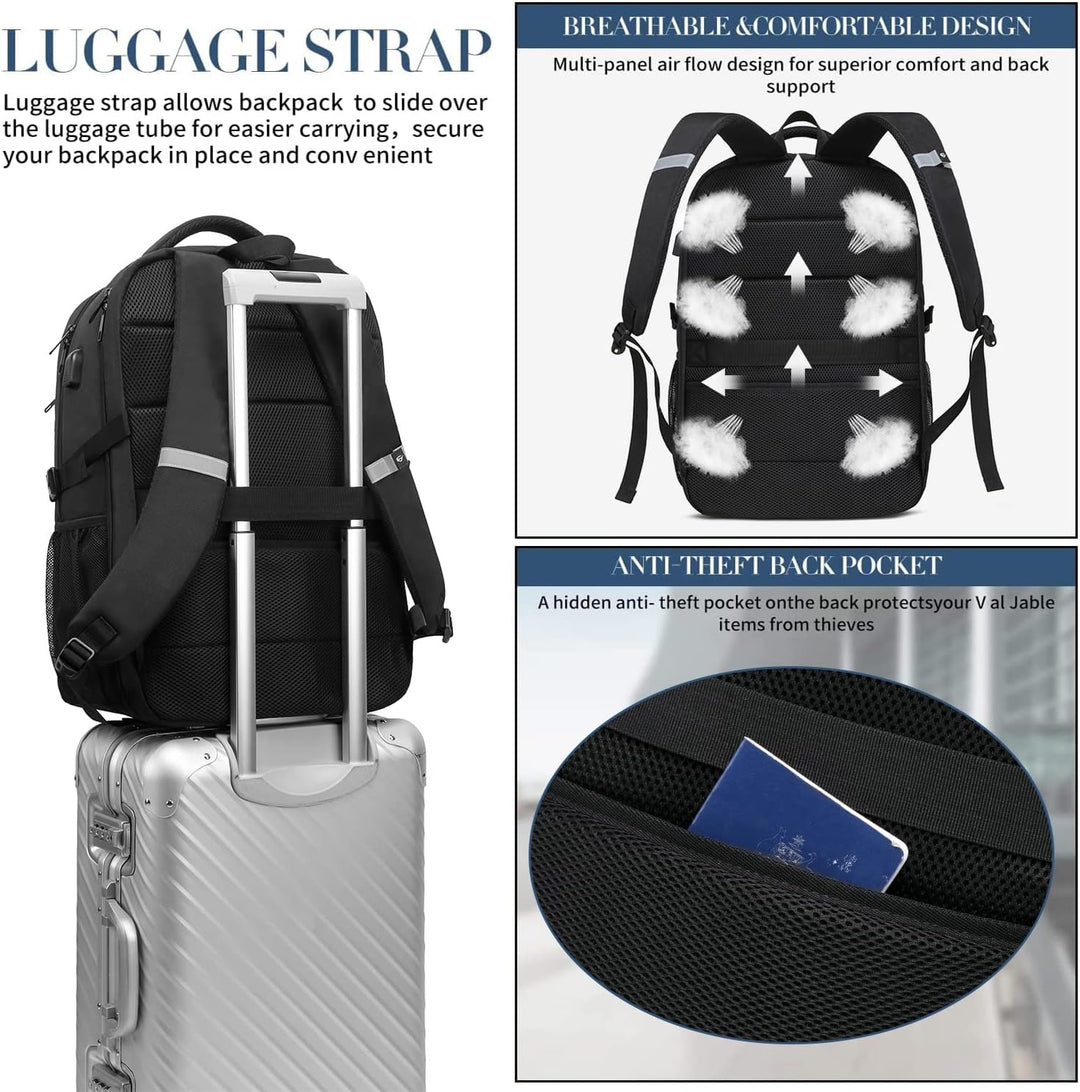 Extra Grosser Rucksack Herren 55L Wasserdicht 18.4 Zoll Laptoptasche Arbeit Laptop mit USB Ladeansch