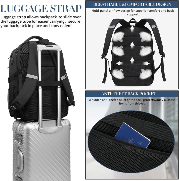 Extra Grosser Rucksack Herren 55L Wasserdicht 18.4 Zoll Laptoptasche Arbeit Laptop mit USB Ladeansch