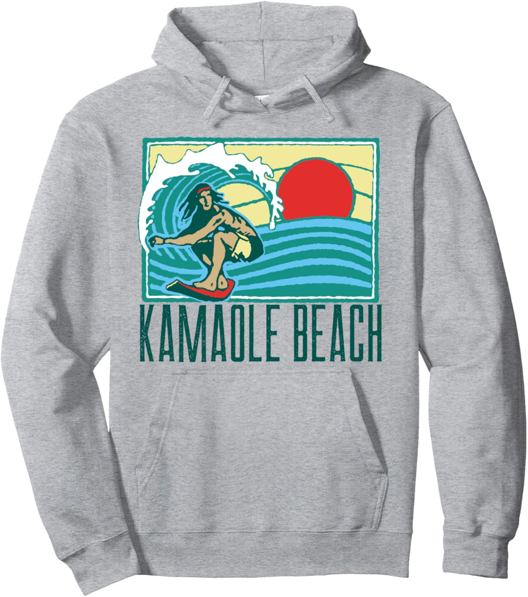 Kamaole Beach Hawaii Vintage Surfer & Wave Retro Graphic Pullover Hoodie