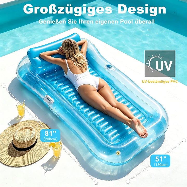 Balakaka Aufblasbare Tanning Pool Gross 208×130cm, 4-in-1-Sonnenliege Sprühfunktion für Party, Aufbl