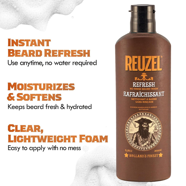 Reuzel Refresh No Rinse Beard Wash, Instantly Freshens Beard, 200 ml