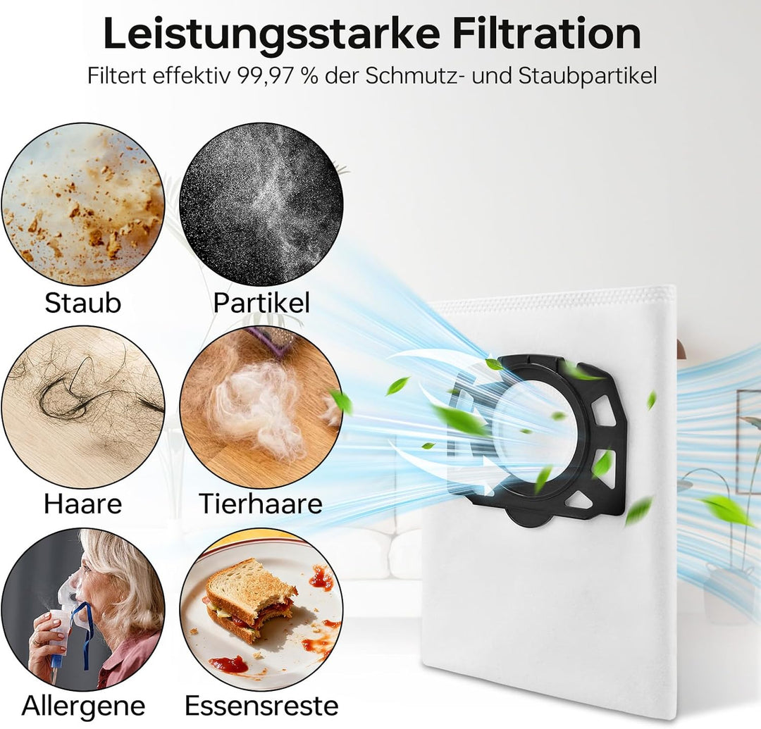 Fishoney 10 Stück KFI 487 Staubsaugerbeutel für Kärcher WD4 WD5 WD6 WD5P WD6P MV4 MV5 MV6 Vliesfilte