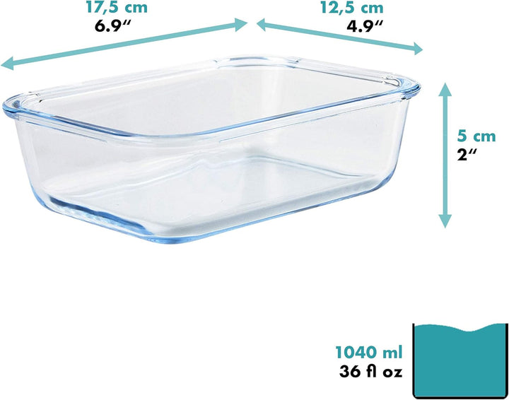 Grizzly Glas Frischhaltedosen, Set 3x 1040 ml, luftdicht, rechteckig, Click-Verschluss, vielseitige