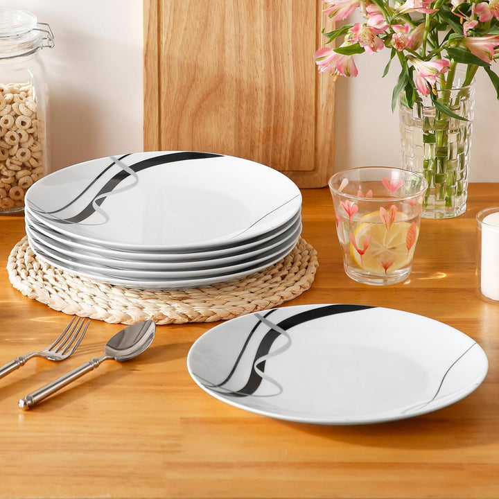 VEWEET Fiona Porzellan Rund Teller, Essteller Set 6 Personen, Durchmesser 27,4 cm, Geschirr für Mikr