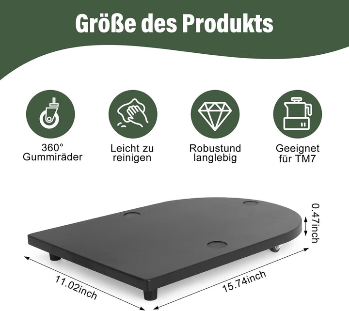 Gleitbrett für Thermomix TM7,Bambus Brett für Thermomix mit 360° leisen Rollen,TM7 Gleitbrett mit Ru