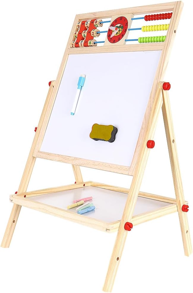 Faltbare Kindertafel Doppelseitig Kreidetafel Whiteboard mit Zubehör Holz 22472