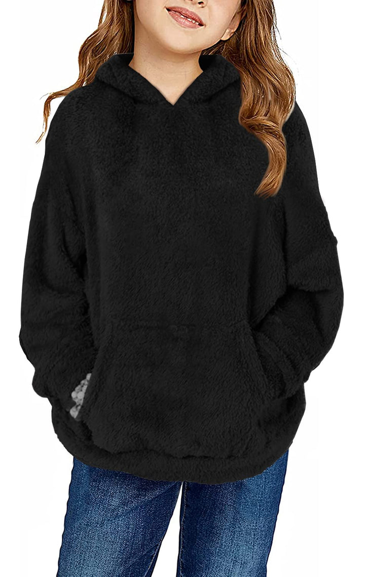 Runcati Pullover Mädchen Kapuzenpullover Fuzzy Teddy Fleece Sweatshirts mit Kapuze Taschen Freizeit