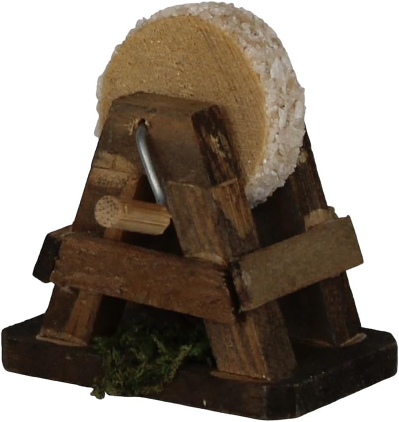 ZICOM Krippenzubehör Schleifstein 4,5x3x5cm Holz – Detaillierter Miniatur-Schleifstein für Krippen