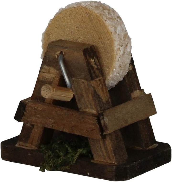 ZICOM Krippenzubehör Schleifstein 4,5x3x5cm Holz – Detaillierter Miniatur-Schleifstein für Krippen